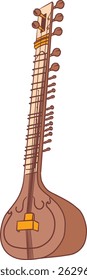 sitar ,Indian music instrument outline drawing clipart