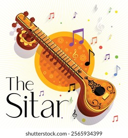 The sitar music playing classical music Vector Background