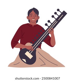 sitar player indian musicican isolated