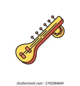 Sitar RGB color icon. Stringed musical instrument. Hindustani classical music. Cultural heritage. North Indian tradition. Asian entertainment tradition. Isolated vector illustration