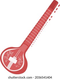 Sitar semi flat color vector object. Full sized item on white. Indian music. Plucked stringed instrument for performers isolated modern cartoon style illustration for graphic design and animation