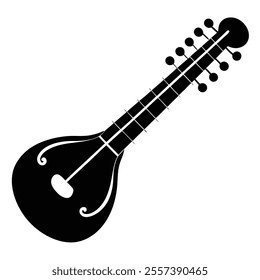 sitar silhouette art illustration on white background