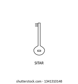 Sitar vector icon, outline style, editable stroke
