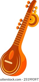 sitar veena indian musical instrument classical flat vector