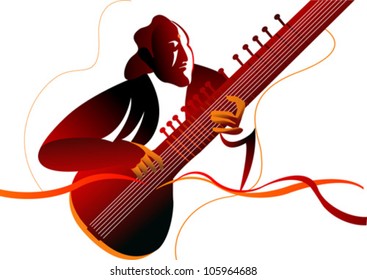 sitarist in silhouette effect