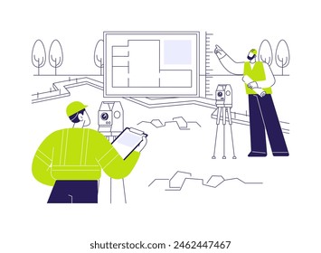 Site boundary survey abstract concept vector illustration. Contractors set site boundaries for future building, start of commercial construction, excavation work preparation abstract metaphor.