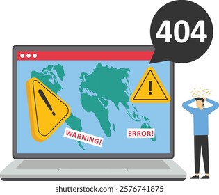 Site Construction with programmer at Huge display smartphone with Internet Problem Warning. System Work Error. Flat vector illustration

