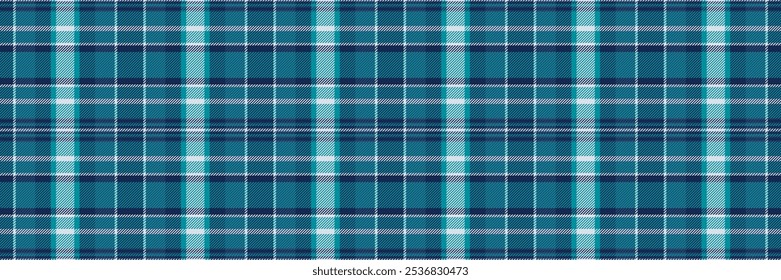 Padrão de tecido local tartan, artesanato vetor têxtil sem emenda. Oiltecido xadrez verificar a textura do plano de fundo na paleta de cores azul e ciano.