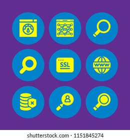 site icon. 9 site set with speed test, www, seo and web and ssl vector icons for web and mobile app