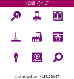 site icon. 9 site set with trowel, news, seo and web and crane vector icons for web and mobile app
