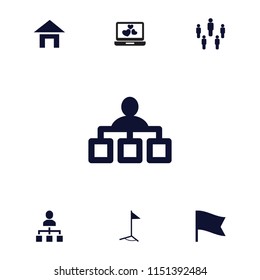 Site icon. collection of 7 site filled icons such as structure, flag, group, laptop with heart. editable site icons for web and mobile.