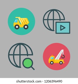 site icon set. vector set about streaming, dump truck, web and crane icons set.