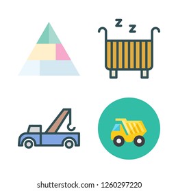 site icon set. vector set about pyramid, crane, cradle and dump truck icons set.