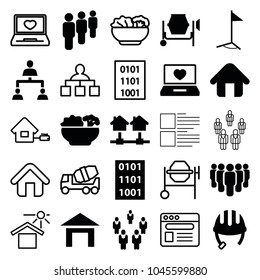 Site icons. set of 25 editable filled and outline site icons such as helmet, laptop with heart, group, home, structure, food, flag, binary code, concrete mixer