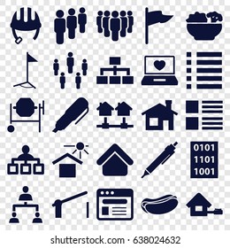 Site icons set. set of 25 site filled icons such as house building, helmet, structure, pen, concrete mixer, hot dog, house under sun, laptop with heart, browser, menu, barrier