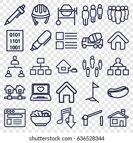 Site icons set. set of 25 site outline icons such as house building, helmet, structure, pen, concrete mixer, hot dog, laptop with heart, browser, home, barrier, food