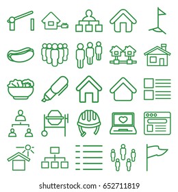Site icons set. set of 25 site outline icons such as house building, helmet, structure, concrete mixer, hot dog, house under sun, laptop with heart, browser, menu, home