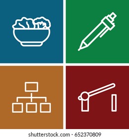 Site icons set. set of 4 site outline icons such as pen, structure, barrier