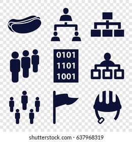 Site icons set. set of 9 site filled icons such as helmet, structure, hot dog, binary code, group