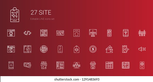 site icons set. Collection of site with web, smartphone, password, browser, ticket, tickets, label, tag, internet, mobile phone, video player. Editable and scalable site icons.