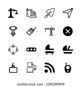 site icons set with excavator, walkie talkie and building crane vector set