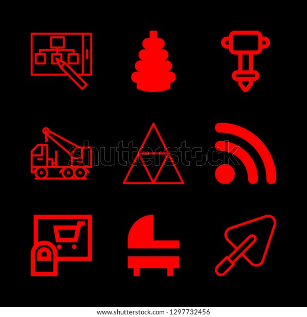 site icons set with rss feed symbol,\
shopping cart button finger tap and crane vector\
set