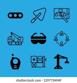site icons set with three dots rounded button, concrete mixer and safety glasses vector set