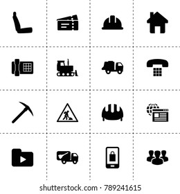 Site icons. vector collection filled site icons. includes symbols such as chair, garbage truck, road working sign, work helmet. use for web, mobile and ui design.