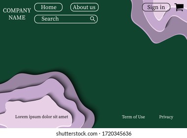 Diseño del sitio para PC. El fondo está hecho en el estilo de corte de papel. 
