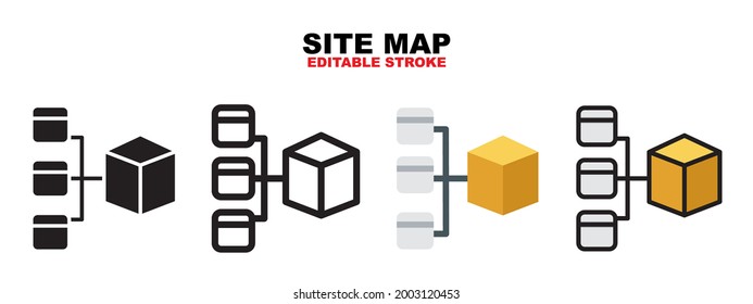 Site Map icon set with different styles. Icons designed in filled, outline, flat, glyph and line colored. Editable stroke and pixel perfect. Can be used for web, mobile, ui and more.