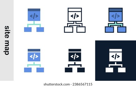conjunto de iconos de iluminación del mapa del sitio. Iconos simples de mapas de sitios usaron desarrollo web.