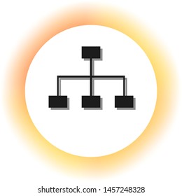 Site map sign. Dark icon with shadow on the glowing circle button. Illustration.