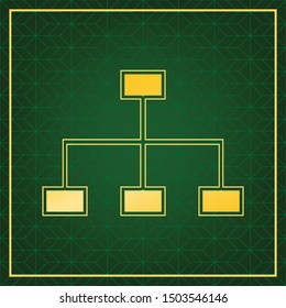 Site map sign. Golden icon with gold contour at dark green gridded white background. Illustration.