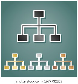 Site map sign. Set of metallic Icons with gray, gold, silver and bronze gradient with white contour and shadow at viridan background. Illustration.