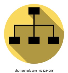 Site map sign. Vector. Flat black icon with flat shadow on royal yellow circle with white background. Isolated.