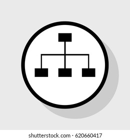 Site map sign. Vector. Flat black icon in white circle with shadow at gray background.