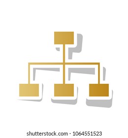 Site map sign. Vector. Golden gradient icon with white contour and rotated gray shadow at white background.
