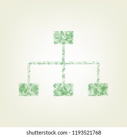 Site map sign. Vector. Green hexagon rastered icon and noised opacity and size at light green background with central light.