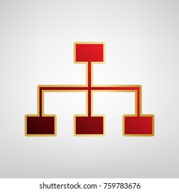 Site map sign. Vector. Red icon on gold sticker at light gray background.