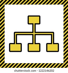 Site map sign. Vector. Warm yellow icon with black contour in frame named as under construction at white background. Isolated.