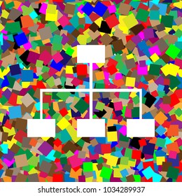 Site map sign. Vector. White icon on colorful background with seamless pattern from squares.