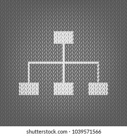 Site map sign. Vector. White knitted icon on gray knitted background. Isolated.