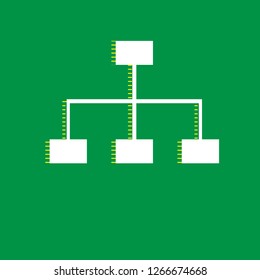 Site map sign. Vector. White flat icon with yellow striped shadow at green background.