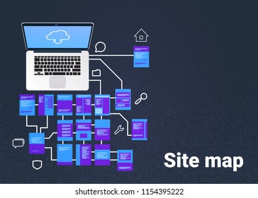 Site map suitable for info graphics, websites and print media and interfaces on dark background, Wireframe Structure Layout, website flowchart concept vector illustration