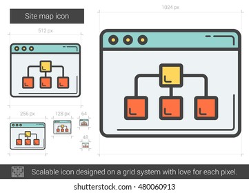 Site map vector line icon isolated on white background. Site map line icon for infographic, website or app. Scalable icon designed on a grid system.