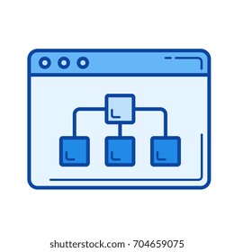 Icono de línea vectorial del mapa del sitio aislado en fondo blanco. Icono de línea de mapa del sitio para infografía, sitio web o aplicación. Icono azul diseñado en un sistema de cuadrícula.