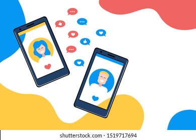 The site is online dating and socializing. Vector illustration in flat style.