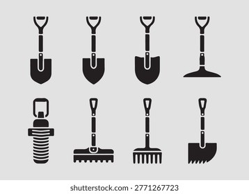 Site preparation and ground tools solid icons set for excavation leveling grading and construction foundation preparation work
