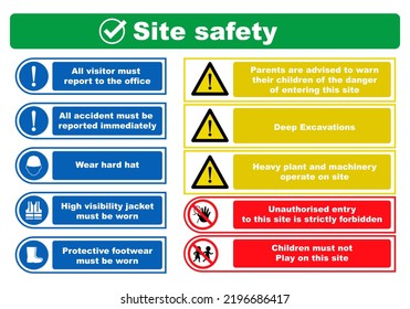 Site Safety Poster Flat Design Editable. Safety Sign. Mandatory Sign. Warning Sign. Caution.Prohibit Sign At Construction Site.