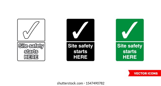 Site safety starts here sign icon of 3 types: color, black and white, outline. Isolated vector sign symbol.